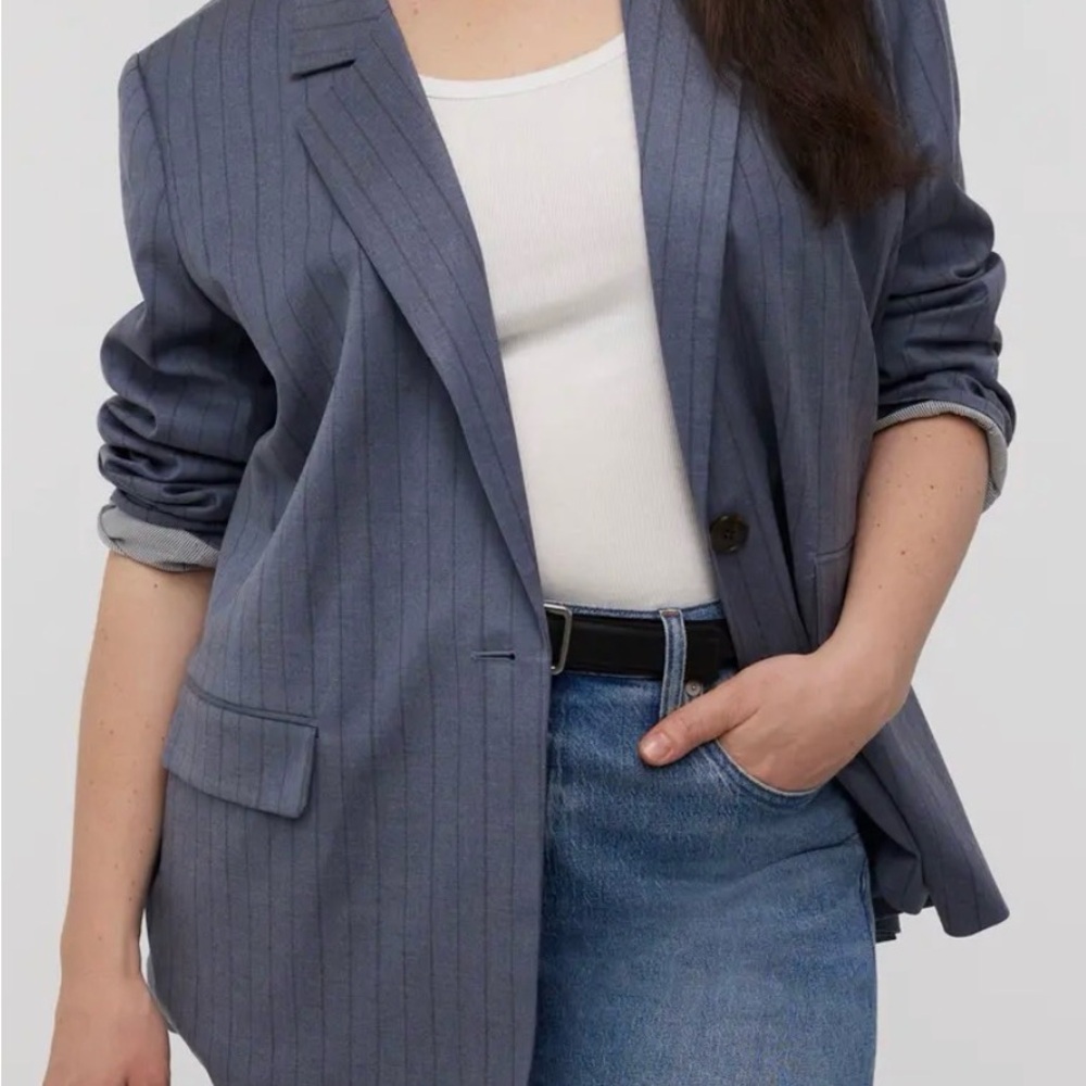 Madewell Slate Blue Pinstripe Blazer